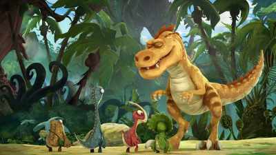 -Ready? Go!
-(thwacks) - Gigantosaurus