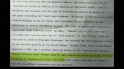 Reports collected
under Project Aquarius - Truth Hunter