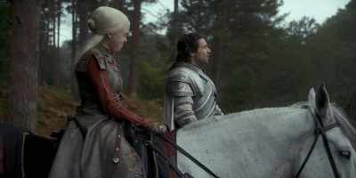 - (Rhaenyra chuckles)
- We should return to camp, Princess. - House of the Dragon