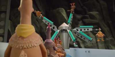 -[robotic arms whirring and beeping]
-[hens yelping] - Chicken Run: Dawn of the Nugget