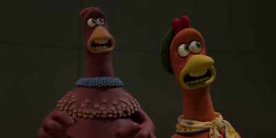 -[Rocky] Hey! Anyone down there?
-[Ginger gasps] - Chicken Run: Dawn of the Nugget