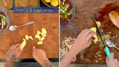 Rough chop that ginger. Oh, that's beautiful. - Selena + Chef