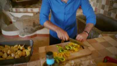'Roughly sliced, making sure
not to cut it too thin, - Gino's Italian Family Adventure