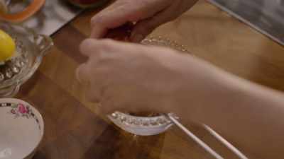 Rule two, crack the
egg into a tea strainer - Nigella: At My Table