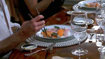 Salmon and local red
snapper sashimi and nigiri. - Below Deck Down Under