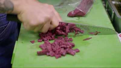 Sara gets her scalpel
into some beef heart - Stanley Tucci: Searching for Italy