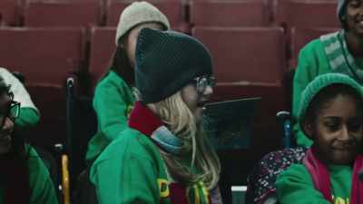 [Sara] Oh, here you go, kid.
I like that sweater. - Kidding