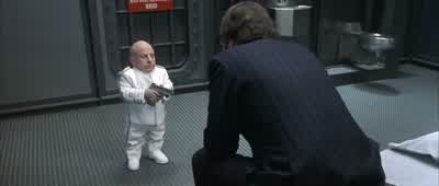 Say mini fella l'm uhl'm curiousls uh everything in proportionYou know your bobby dangler your general two colonelsyour giggle stick master of ceremoniesYeah Oh don't be shy Let's have a lookMy wordYou're a tripodNlGEL CHUCKLESWhat do you feed that thing - Austin Powers in Goldmember