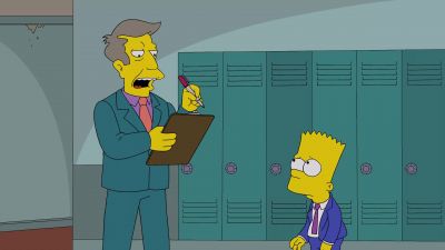 -(school bell rings)
-(laughs, hums triumphantly) - The Simpsons