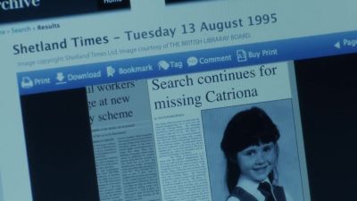 "Search continues
for missing Catriona" - Shetland