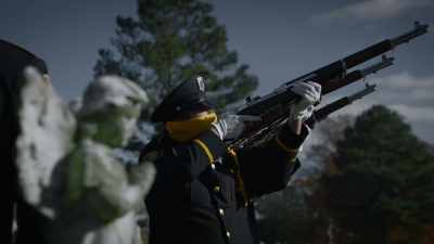 - SERGEANT-AT-ARMS: Ready! Aim! Pull!
- (GUNSHOTS ECHO) - Watchmen