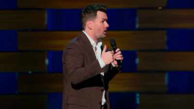 She goes to the presenter,
"Oh, my God, it's Kevin. - Jim Jefferies: High n' Dry
