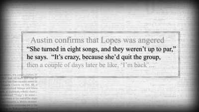 She got mad. "y'all don't
respect my creative opinion." - TLC Forever