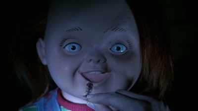 -She is peeling, you know,
his little makeup appliances - Doc of Chucky