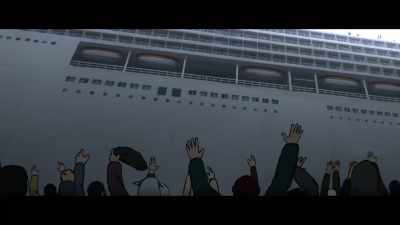 (ship horn blares) - Flee