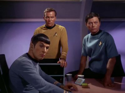 - [ Ship's Whistle ]
- Dr. McCoy to the bridge. - Star Trek