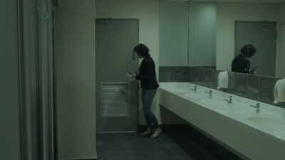 -(sighs)
-(toilet flushes) - Trackers