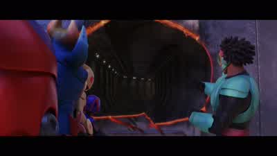 FRED SINGING Six intrepid friendsLed by FredTheir leader FredFred's Angels Mm mmmFred's Angels Mm mmmHarnessing the power of the sunWith the ancient amulet They found in the atticHUMMINGThe amulet is greenIt's probably an emeraldFred I will laser hand you - Big Hero 6