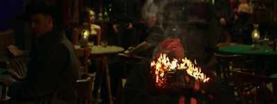 (skin sizzling) (fire crackling) - Death Rider in the House of Vampires