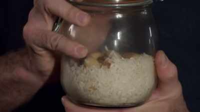 Smaller rice kernels filter down
into the spaces created by jostling, - Secrets of the Underground