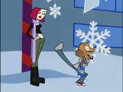 Snowflake Jake,
this holiday's mascot, - Clone High
