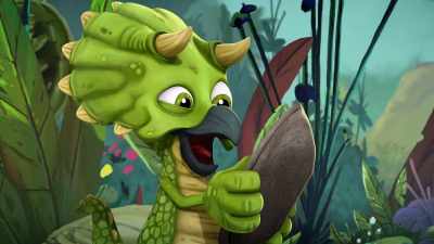 -So cool! I can see inside my mouth!
-(thuds) - Gigantosaurus