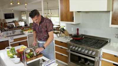So I'm gonna take my cucumber and almost cut it - Selena + Chef