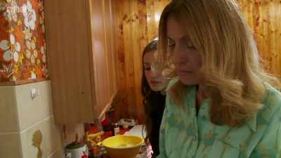 So Rochelle is frying the whole meal - - Back in Time for Dinner