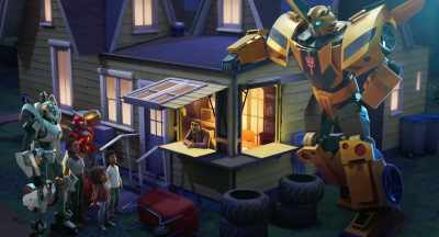 - So Thrash, Twitch, and Bee
can join us when we're inside. - Transformers: EarthSpark