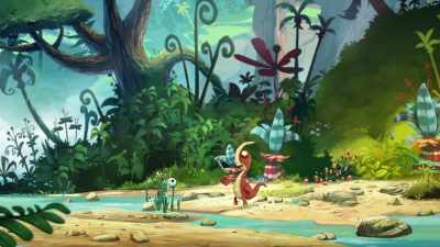 So, Tiny wants soft music
for the tea party. - Gigantosaurus