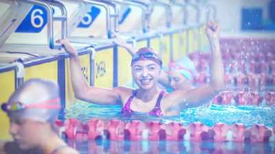 [soft rock music] - Swimming for Gold