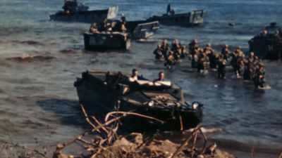 Some have howitzer rockets to
blast Japanese fortifications. - The Pacific War in Color