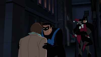 - Sorry, she's off her meds.
- Won't happen again. - Batman and Harley Quinn