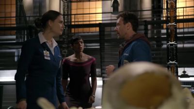 (speaking softly):
Did you find anything? - Bones