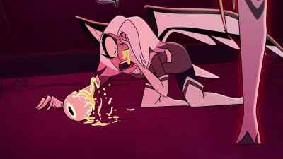 [spear clinks on ground]
[Vaggie gasps] - Hazbin Hotel