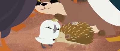 -Spiky!
-And one for you, enjoy! - Puffin Rock and the New Friends