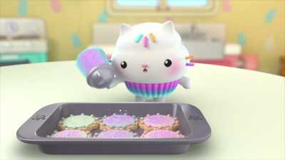 -Sprinkle, sprinkle, sprinkle.
-[Cat-A-Vator bell dings] - Gabby's Dollhouse