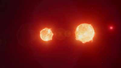 Star C orbits them both,
it's a red dwarf. - Cosmos: Possible Worlds