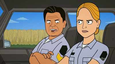 Sure. Easy to talk tough
when you're packing heat. - Corner Gas Animated