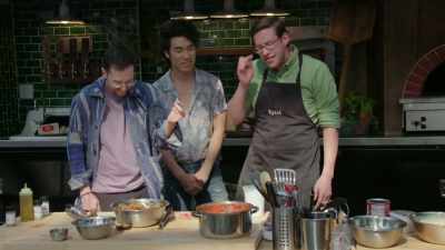 Surely shrimp will not
stick to a dish towel. Oh, no. - No Recipe Road Trip With the Try Guys