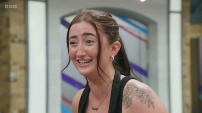 Sweating.
SHE LAUGHS - Young Masterchef