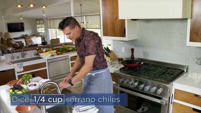 Take out the seeds, lay your knife flat, - Selena + Chef