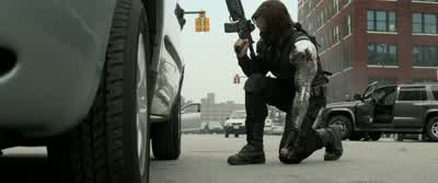 Taking fire above and below expressway. - Captain America: The Winter Soldier