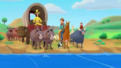 - Ted, you start
the wagon across. - Curious George: Go West, Go Wild