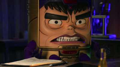 Tenpin, with his exploding pins,
takes out the cameras. - Marvel's M.O.D.O.K.