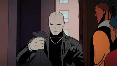 - [♪ tense music playing]
- Now... tell us what you know. - Your Friendly Neighborhood Spider-Man