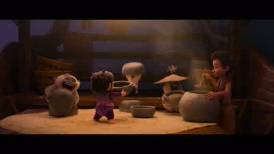 Thanks for the new customersYeah I sort of promised to buy themall the congee they could eatWell we're stuck with them for a while'cause ongis have nine stomachs - Raya and the Last Dragon