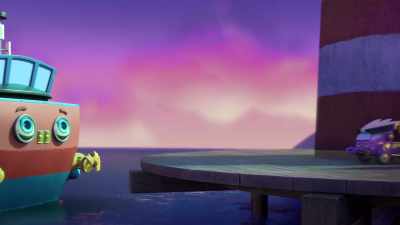 -Thar she glows!
-[ship horn blaring] - Mighty Monsterwheelies