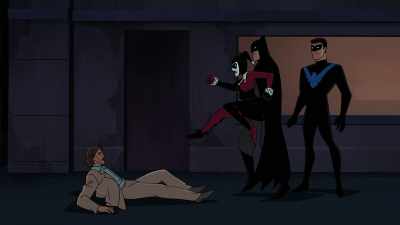 - That's enough.
- Dumps me for that chick with the big... - Batman and Harley Quinn