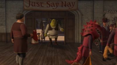 That's right I'm the new mascotSo let's really try and beat the other guys atwhatever it is they're doing - Shrek the Third